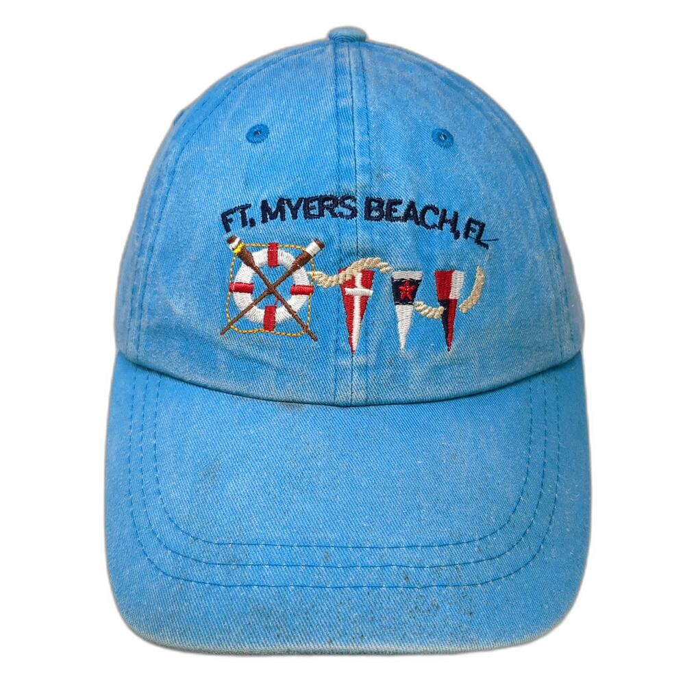 DK Embroidery Baseball Cap Blue OSFM Ft Myers Beach FL Nautical Slideback Hat